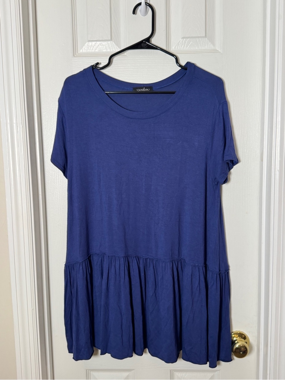 Caralase Royal Blue Tiered Drop Waist Tunic Top Mini Dress Short Sleeve